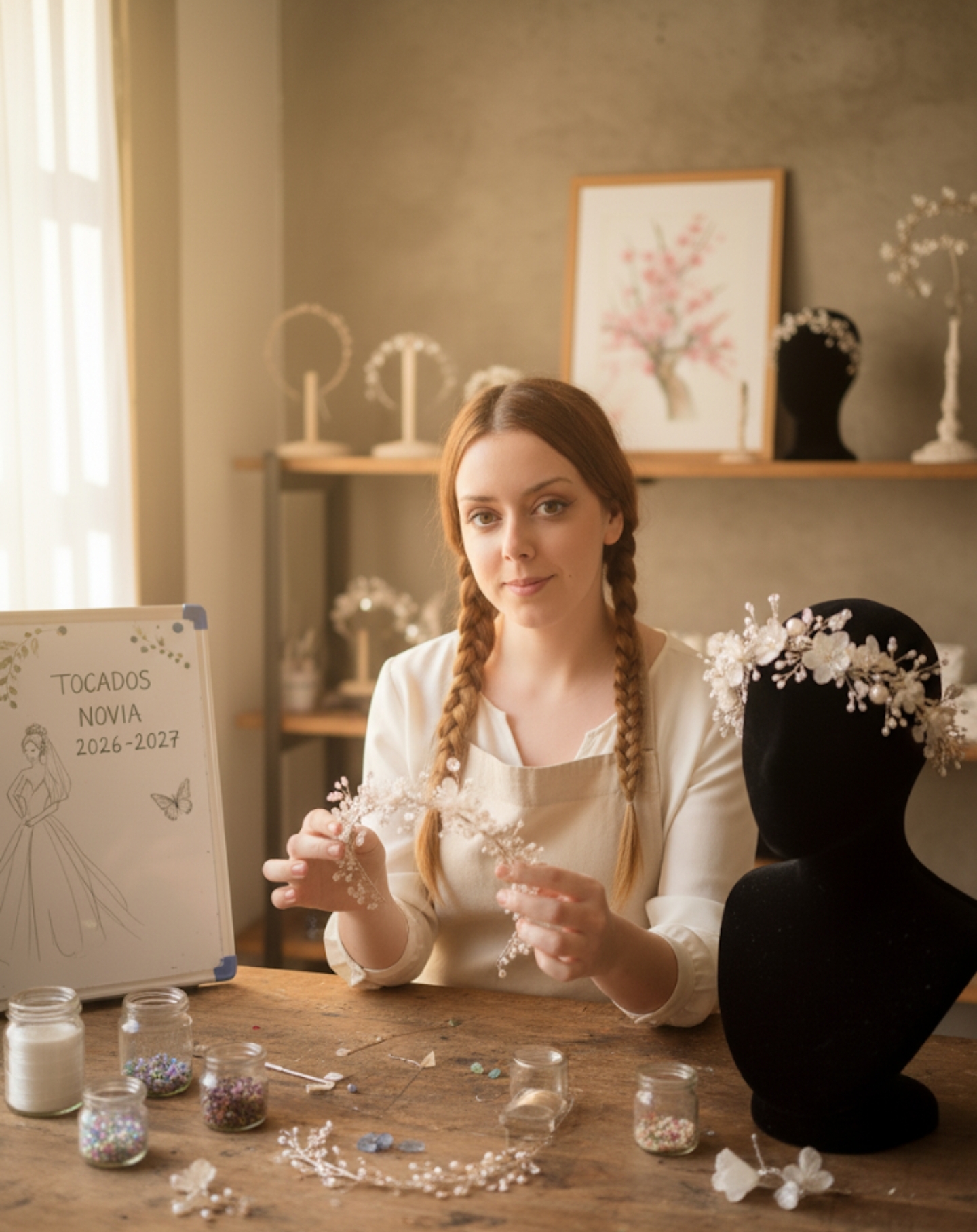 Artesana creando tocados personalizados para novias de 2026 2027